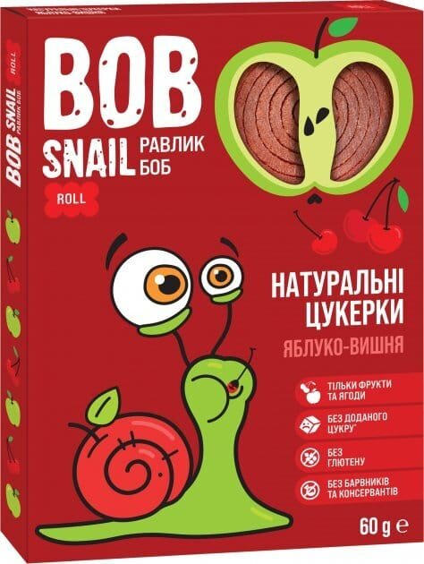Цукерки Bob Snail Roll натуральні яблучно-вишневі, 60 г