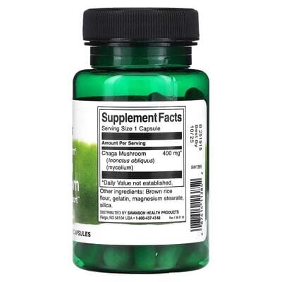 Гриб Чага Swanson Chaga Mushroom Full Spectrum повного спектру 400 мг, 60 капсул