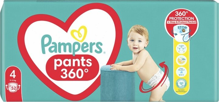 Підгузки-трусики Pampers Pants дитячі розмір 4, 9-15 кг, 52 шт