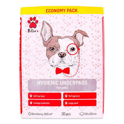 Пелюшки Petino Hygienic Underpads для привчання цуценят до туалету, розмір 60х60 см, 30 штук