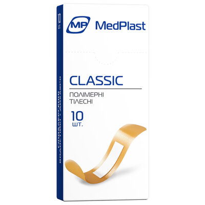 Набір пластирів MP MedPlast CLASSIC на полімерній основі, розміром 19 мм х 72 мм, тілесні, 10 штук