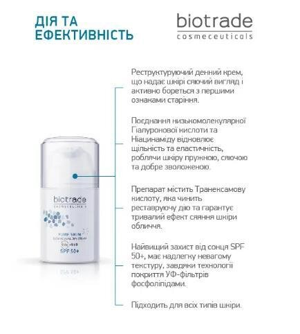 Крем для обличчя Biotrade Pure Skin SPF50 денний з гіалуроновою кислотою проти вікових змін і для ревіталізації шкіри, 50 мл