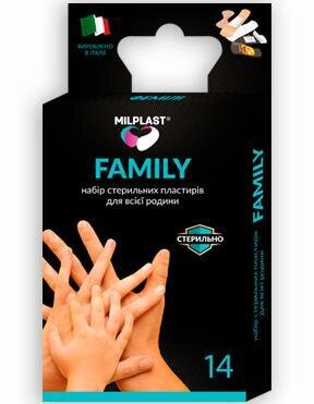 Набір пластирів бактерицидних Milplast FAMILY універсальних для всієї родини, 14 штук