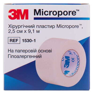 Пластир медичний Micropore хірургічний на нетканій основі, білий 2,5 см х 9,1 м, 1 штука