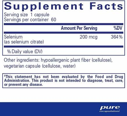 Селен (цитрат) Pure Encapsulations Selenium (citrate), 60 капсул