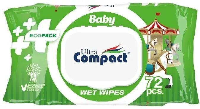 Серветки вологі Ultra Compact Baby Ecopack дитячі, з клапаном, 72 шт