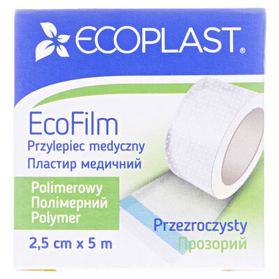 Пластир медичний Ecoplast EcoFilm на полімерній основі, водостійкий 2,5 см x 5 м, папер. упак.
