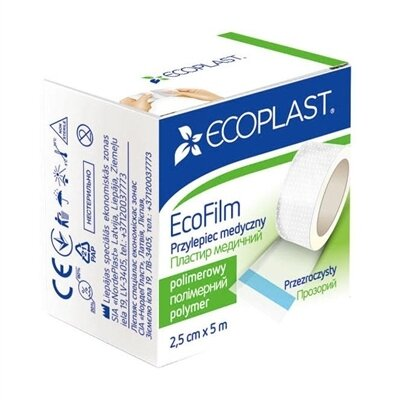 Пластир медичний Ecoplast EcoFilm на полімерній основі, водостійкий 2,5 см x 5 м, папер. упак.