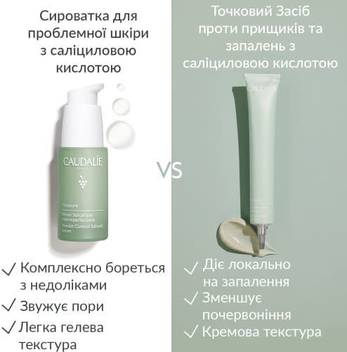 Засіб для обличчя Caudalie Vinopure косметичний точковий з саліциловою кислотою для жирної та комбінованої шкіри схильної до акне, 15 мл
