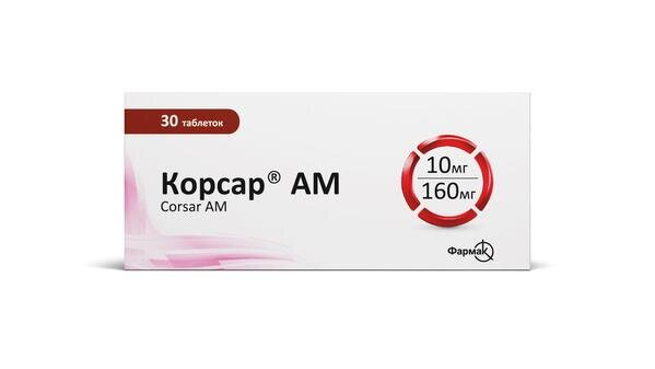 Корсар АМ таблетки, в/плів. обол. по 10 мг/160 мг №30 (10х3)