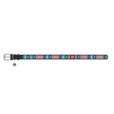 Нашийник для собак Collar WAUDOG Design з QR паспортом, малюнок Етно, шкіряний, ширина 25 мм довжина 38-49 см, чорний