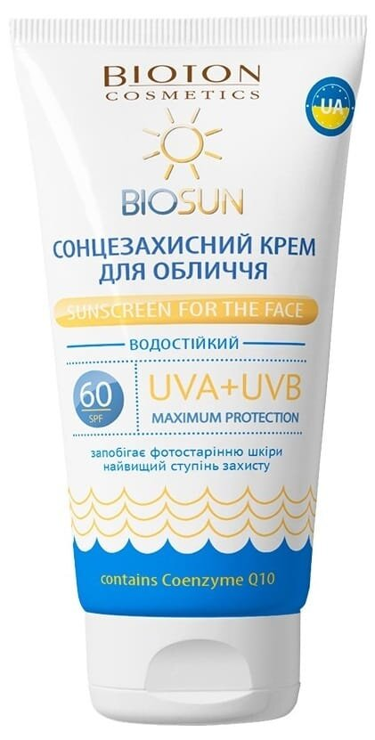 Крем сонцезахисний для обличчя Bioton Cosmetics BioSun SPF60 водостійкий, 50 мл