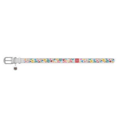 Нашийник для собак Collar WAUDOG Design з QR паспортом, малюнок Пончики, шкіряний, ширина 12 мм довжина 19-25 см, білий