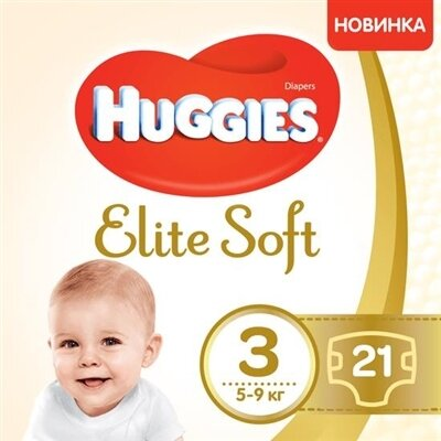 Підгузки Huggies Elite Soft дитячі, розмір 3, 5-9 кг, 21 шт