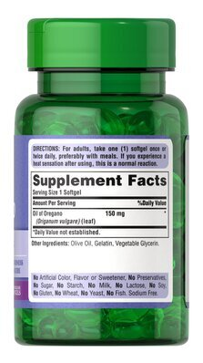 Олія орегано Puritan's Pride Oil of Oregano Extract 150 мг, 90 гелевих капсул
