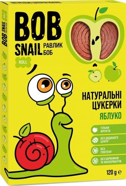 Цукерки Bob Snail Roll натуральні яблучні, 120 г