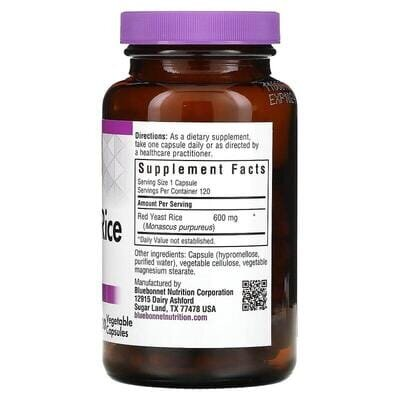 Червоний дріжджовий рис 600 мг Bluebonnet Nutrition Red Yeast Rice, 120 вегетаріанських капсул