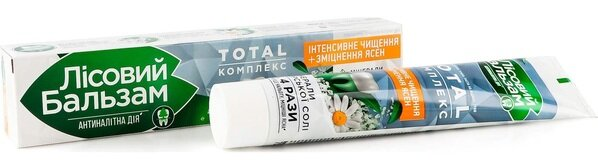 Зубна паста Лісовий бальзам Тотал Комплекс Інтенсивне чищення та зміцнення ясен Ромашка та Вітаміни, 75 мл