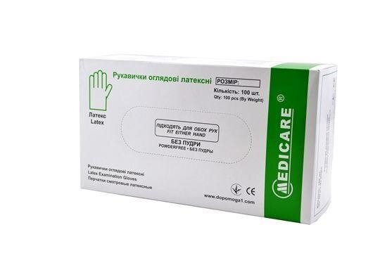 Рукавички оглядові Medicare Latex Powderfree латексні без пудри нестерильні, розмір L, пара