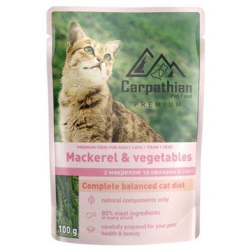 Корм вологий для котів Carpathian Pet Food Макрель з овочами в соусі, 100 г