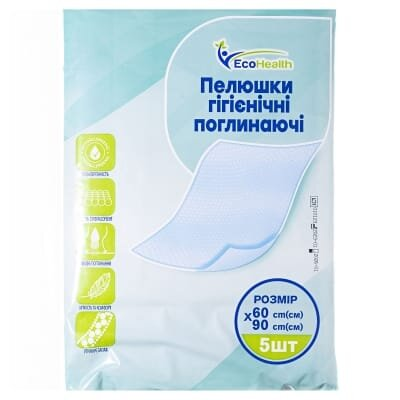Пелюшки Ecohealth одноразові гігієнічні поглинаючі 60 х 90 см, 5 шт