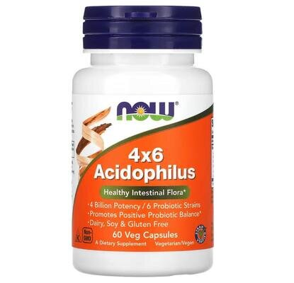 Пробіотики Ацидофілус NOW 4x6 Acidophilus вег. капсули №60