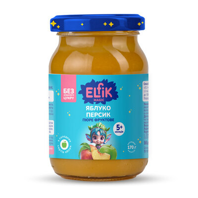 Пюре фруктове Elfik Magic для дітей з 5 місяців яблуко і персик, 170 г