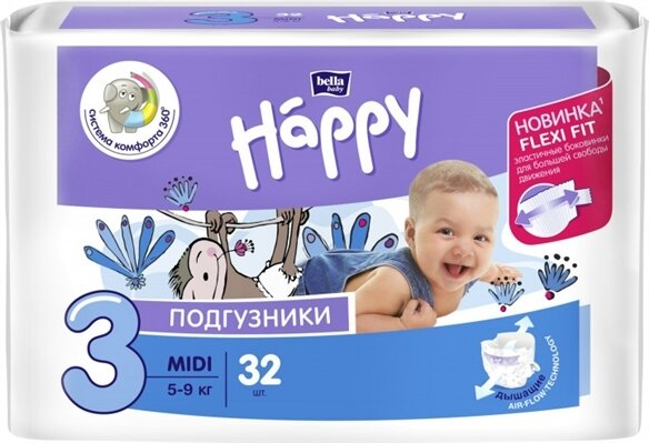 Підгузки Bella Baby Happy Midi, розмір 3, 5-9 кг, 32 шт