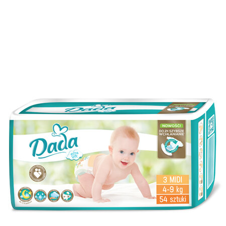 Підгузки Dada Extra Soft Midi дитячі, розмір 3, 4-9 кг, 54 шт