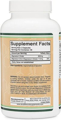 Магній Цитрат Double Wood Magnesium Citrate 800 mg, 180 капсул