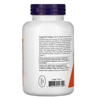 Примули Вечірньої олія NOW Evening Primrose Oil 500 мг м'які капсули №250