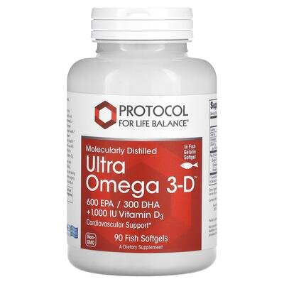 Омега-3 Ультра з вітаміном D3 Protocol for Life Balance Ultra Omega 3-D 600 ЕПК/300 ДГК, з лимонною олією, 90 рибних гелевих капсул
