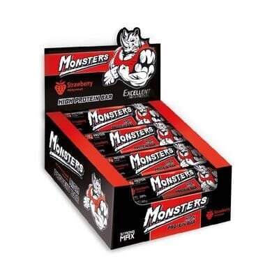 Батончик протеїновий Monsters High Protein Bar з полуницею, 20 штук по 80 г