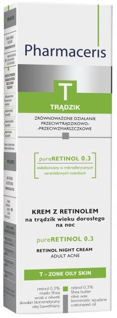 Крем для обличчя Pharmaceris T Pure Retinol 0.3 нічний з ретинолом для вікового акне, 40 мл