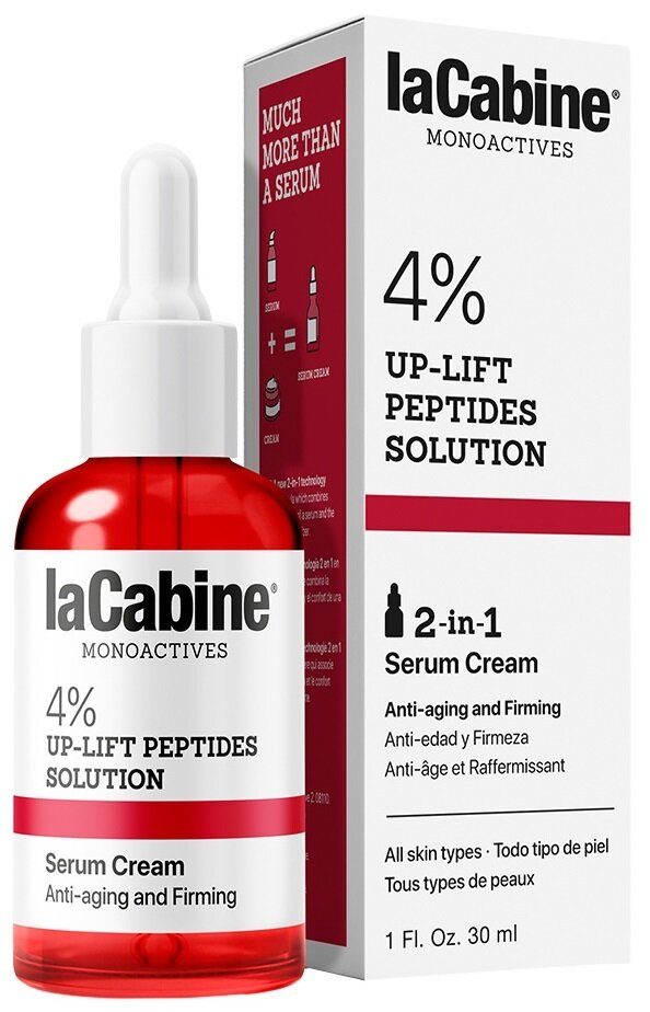 Крем-сироватка для обличчя La Cabine 4% Up-Lift Peptides 2 in 1 з пептидами 4% антивікова для пружності та еластичності шкіри, 30 мл