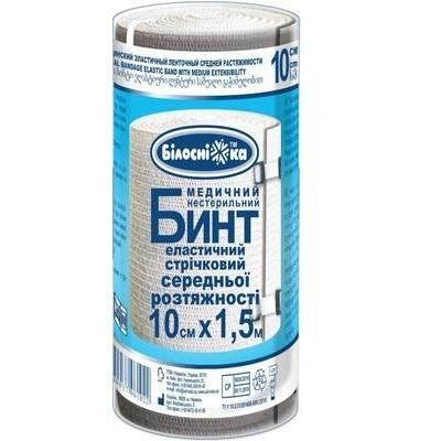 Бинт еластичний стрічковий «Білосніжка» медичний, середньої розтяжності 10 см х 1,5 м
