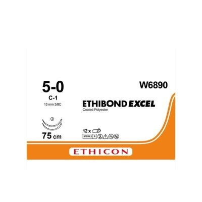 Шовний матеріал хірургічний Ethibond Excel р. USP 5/0 M1 нерозсмоктуючий довжина 75 см, голка колюча C-1 Taper Point 13 мм, 3/8 кола, 2 голки, W6890