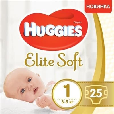 Підгузки Huggies Elite Soft дитячі, размер 1, 3-5 кг, 25 шт