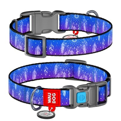 Нашийник Collar WAUDOG Nylon з QR-паспортом, малюнок Ловець снів, пластиковий фастекс, ширина 15 мм довжина 23-35 см