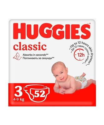Підгузки Huggies Classic дитячі розмір 3, 4-9 кг, 52 шт