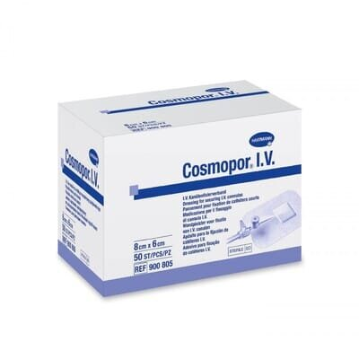 Пов'язка пластирна Cosmopor I.V. для фіксації канюль, 6 см х 8 см, 50 штук