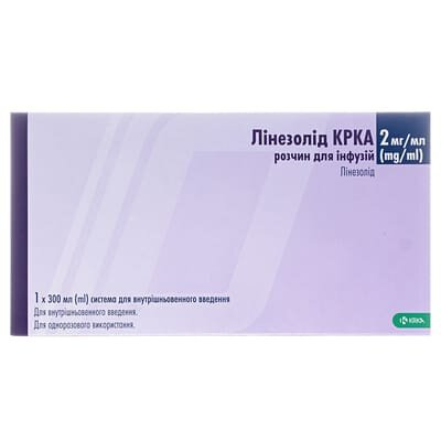 Лінезолід КРКА розчин д/інф. 2 мг/мл по 300 мл у сист. д/введ. в/в в пак.