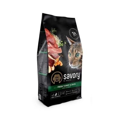 Корм сухий для котів Savory 30051 зі свіжим м'ясом індички та качкою, 2 кг