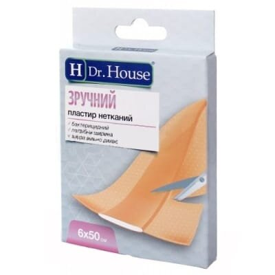 Пластир медичний Dr. House Зручний бактерицидний на нетканій основі, 6 см х 50 см, 1 штука
