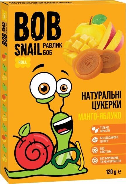 Цукерки Bob Snail Roll натуральні яблучно-мангові, 120 г
