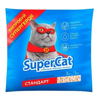 Наповнювач для туалету Collar SuperCat Стандарт деревний без ароматизатора, синій, 1 кг (3 л)