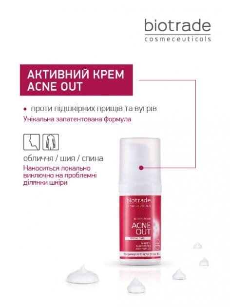 Крем для обличчя Biotrade Acne Out активний для проблемної шкіри з вуграми та комедонами, 30 мл