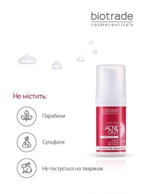 Крем для обличчя Biotrade Acne Out активний для проблемної шкіри з вуграми та комедонами, 30 мл