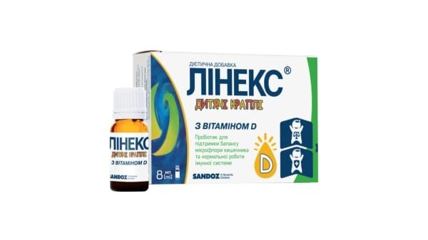 Лінекс дитячі краплі з вітаміном D по 8 мл у флак. з дозат.