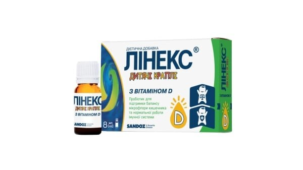 Лінекс дитячі краплі з вітаміном D по 8 мл у флак. з дозат.